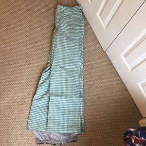 Teal/white Plaid Snow Pants